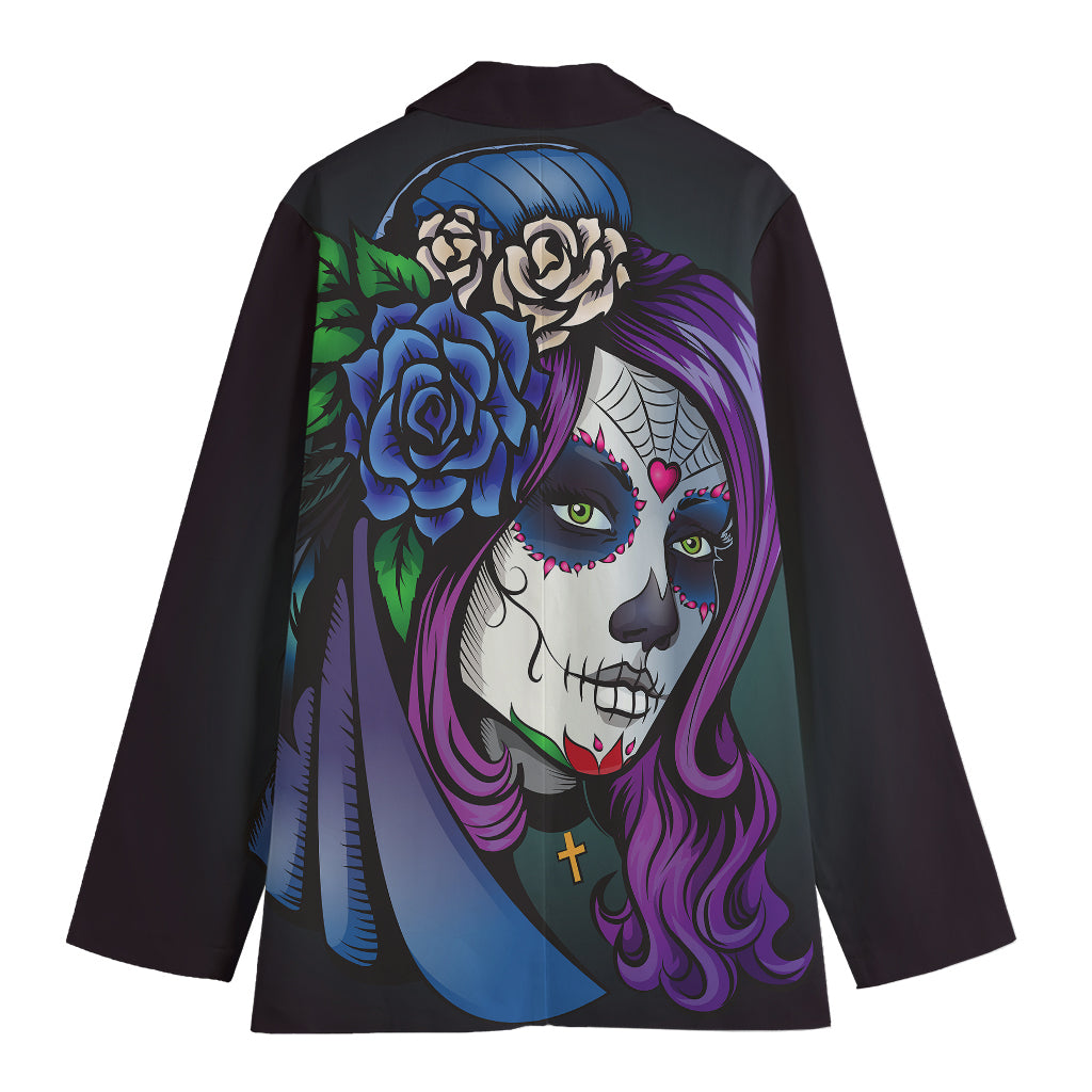 Calavera Girl Dia De Los Muertos Print Women's Cotton Blazer