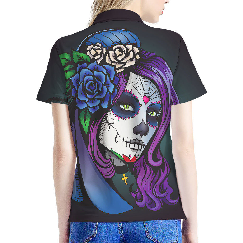 Calavera Girl Dia De Los Muertos Print Women's Polo Shirt