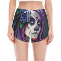 Calavera Girl Dia De Los Muertos Print Women's Split Running Shorts
