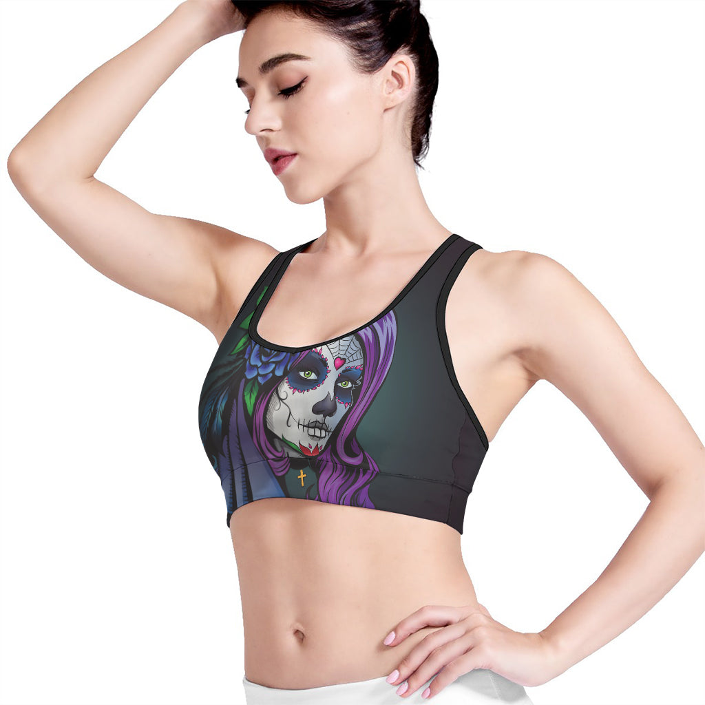 Calavera Girl Dia De Los Muertos Print Women's Sports Bra