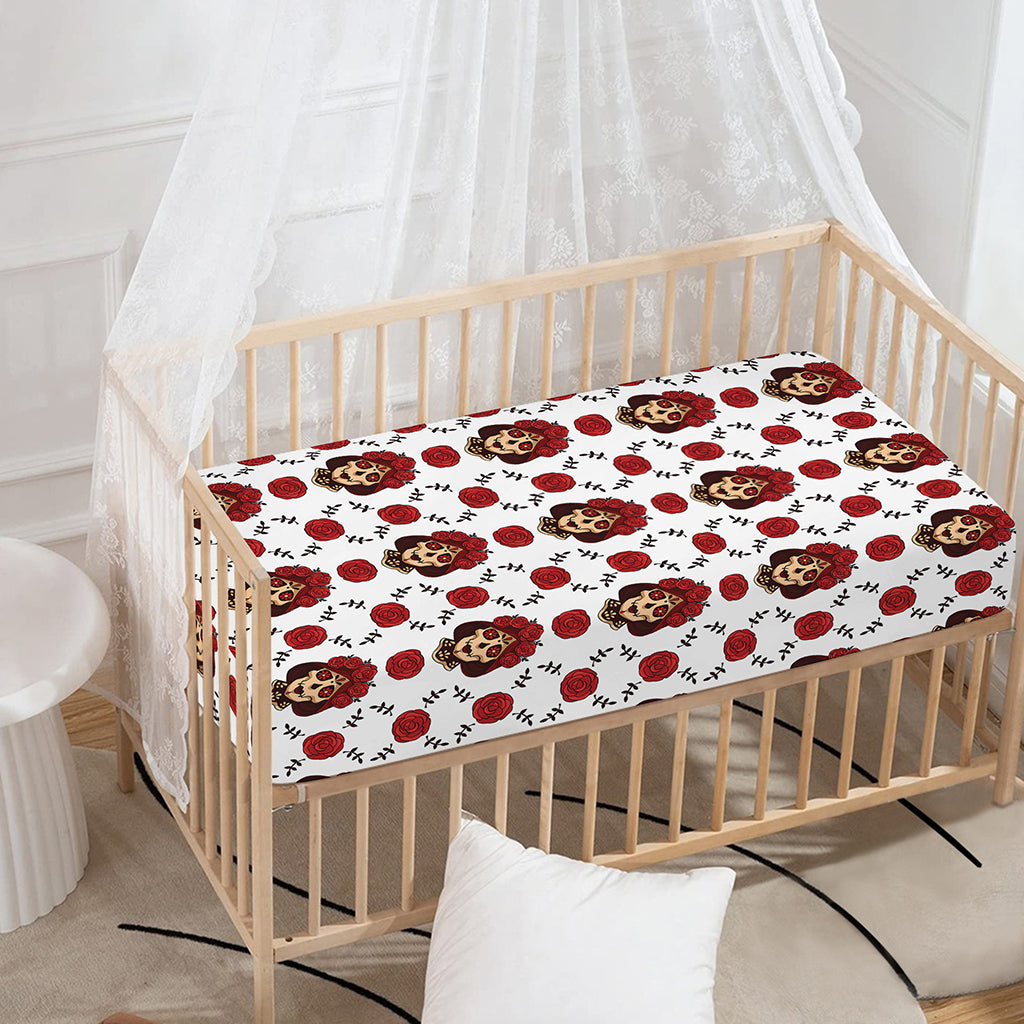 Calavera Girl Skull Pattern Print Baby Crib Sheet