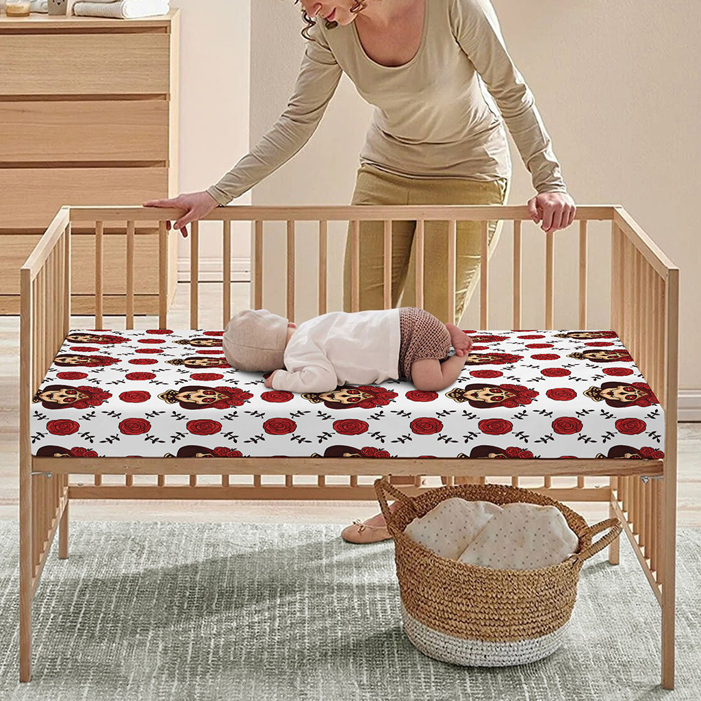 Calavera Girl Skull Pattern Print Baby Crib Sheet