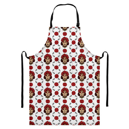 Calavera Girl Skull Pattern Print Bib Apron With Pocket