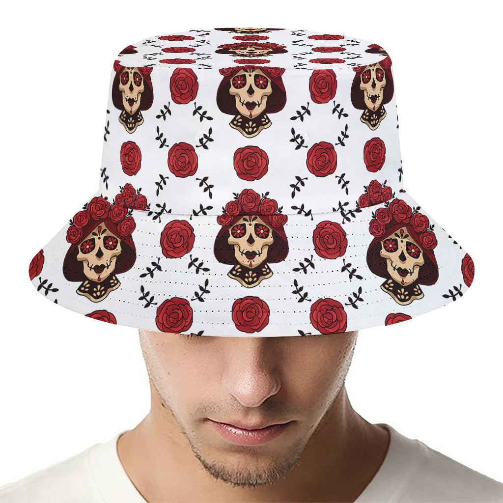 Calavera Girl Skull Pattern Print Bucket Hat