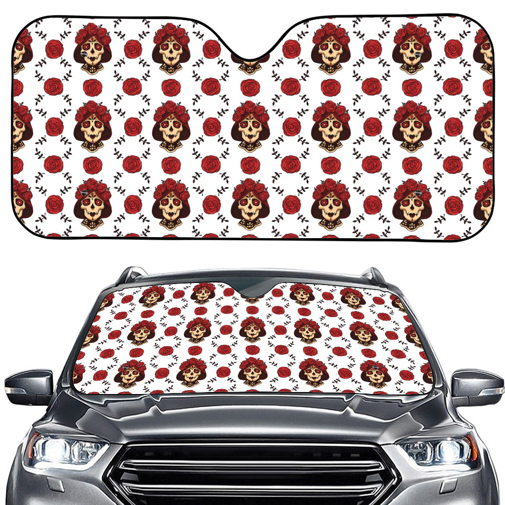 Calavera Girl Skull Pattern Print Car Windshield Sun Shade