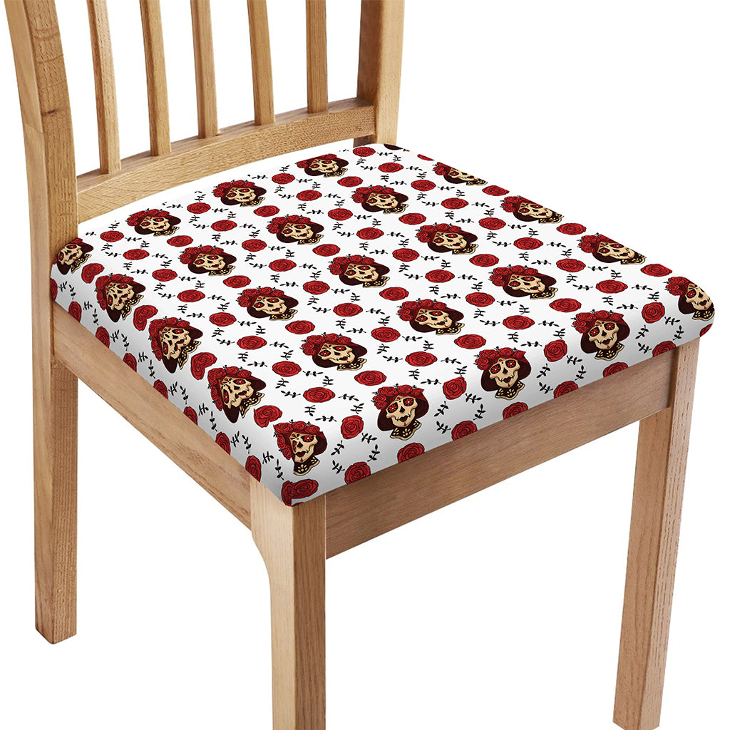 Calavera Girl Skull Pattern Print Chair Cushion Cover