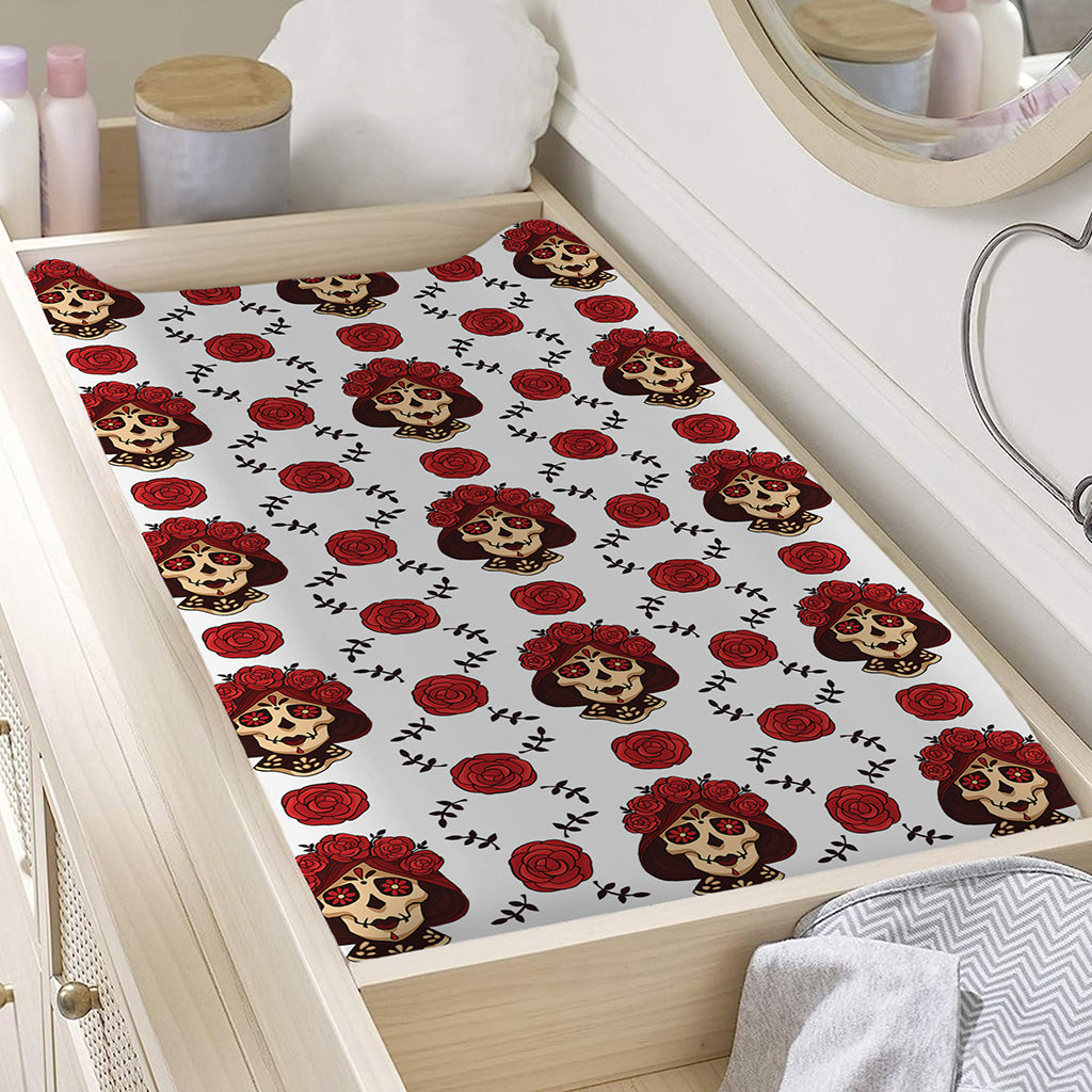 Calavera Girl Skull Pattern Print Changing Pad Cover
