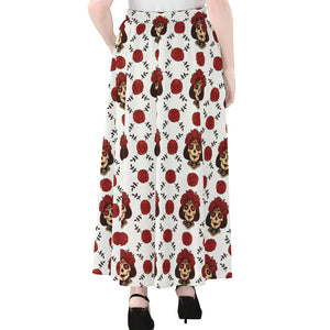 Calavera Girl Skull Pattern Print Chiffon Maxi Skirt