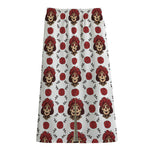 Calavera Girl Skull Pattern Print Cotton Front Slit Maxi Skirt