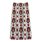 Calavera Girl Skull Pattern Print Cotton Front Slit Maxi Skirt