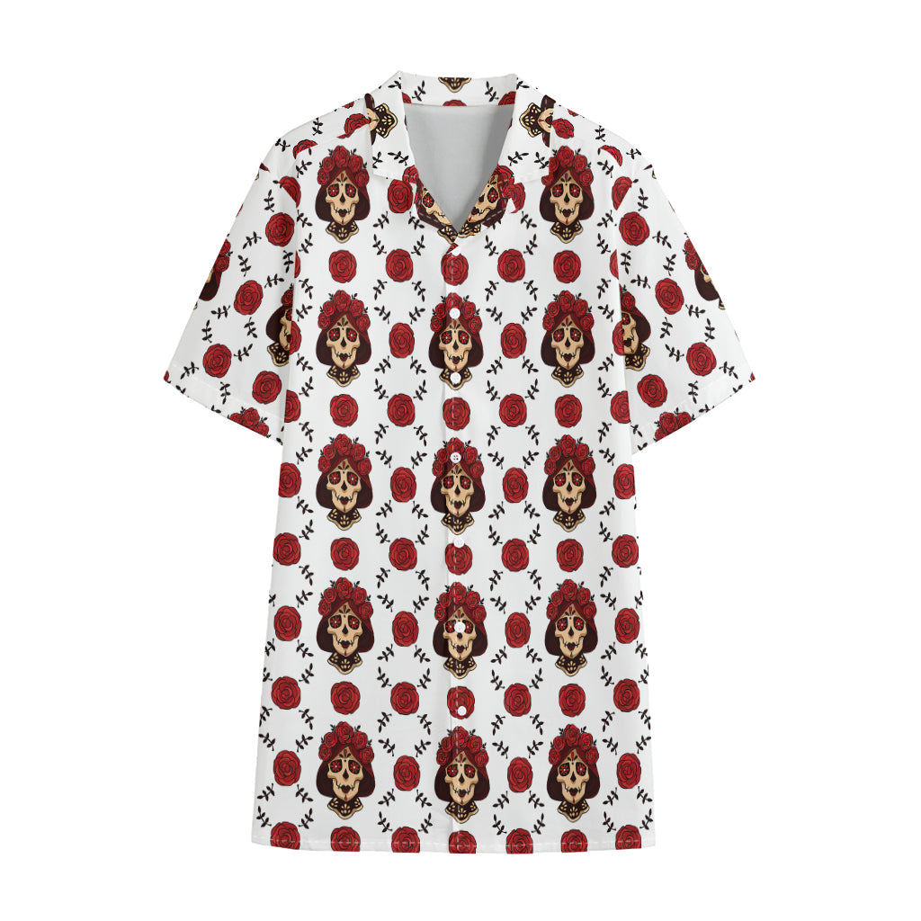 Calavera Girl Skull Pattern Print Cotton Hawaiian Shirt