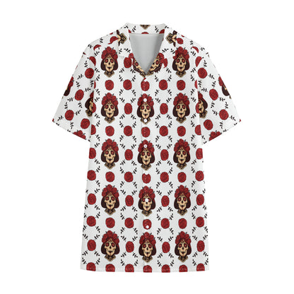Calavera Girl Skull Pattern Print Cotton Hawaiian Shirt