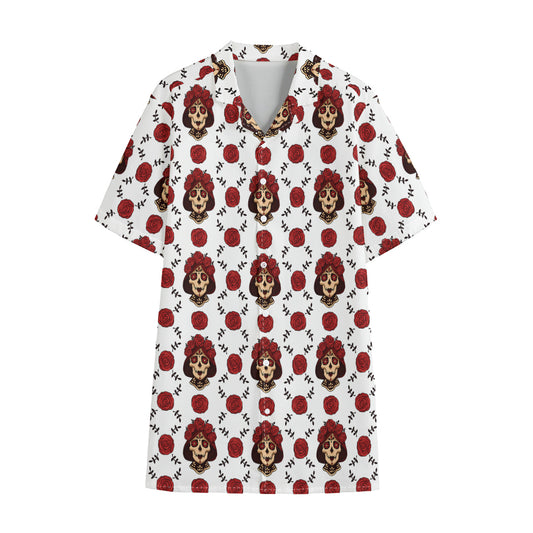Calavera Girl Skull Pattern Print Cotton Hawaiian Shirt