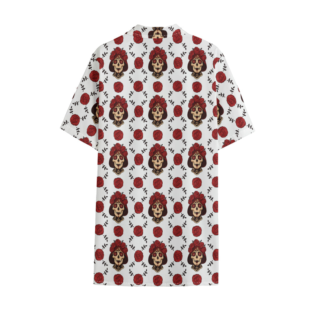 Calavera Girl Skull Pattern Print Cotton Hawaiian Shirt