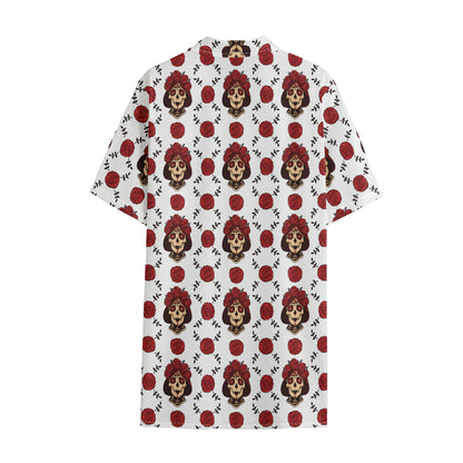 Calavera Girl Skull Pattern Print Cotton Hawaiian Shirt