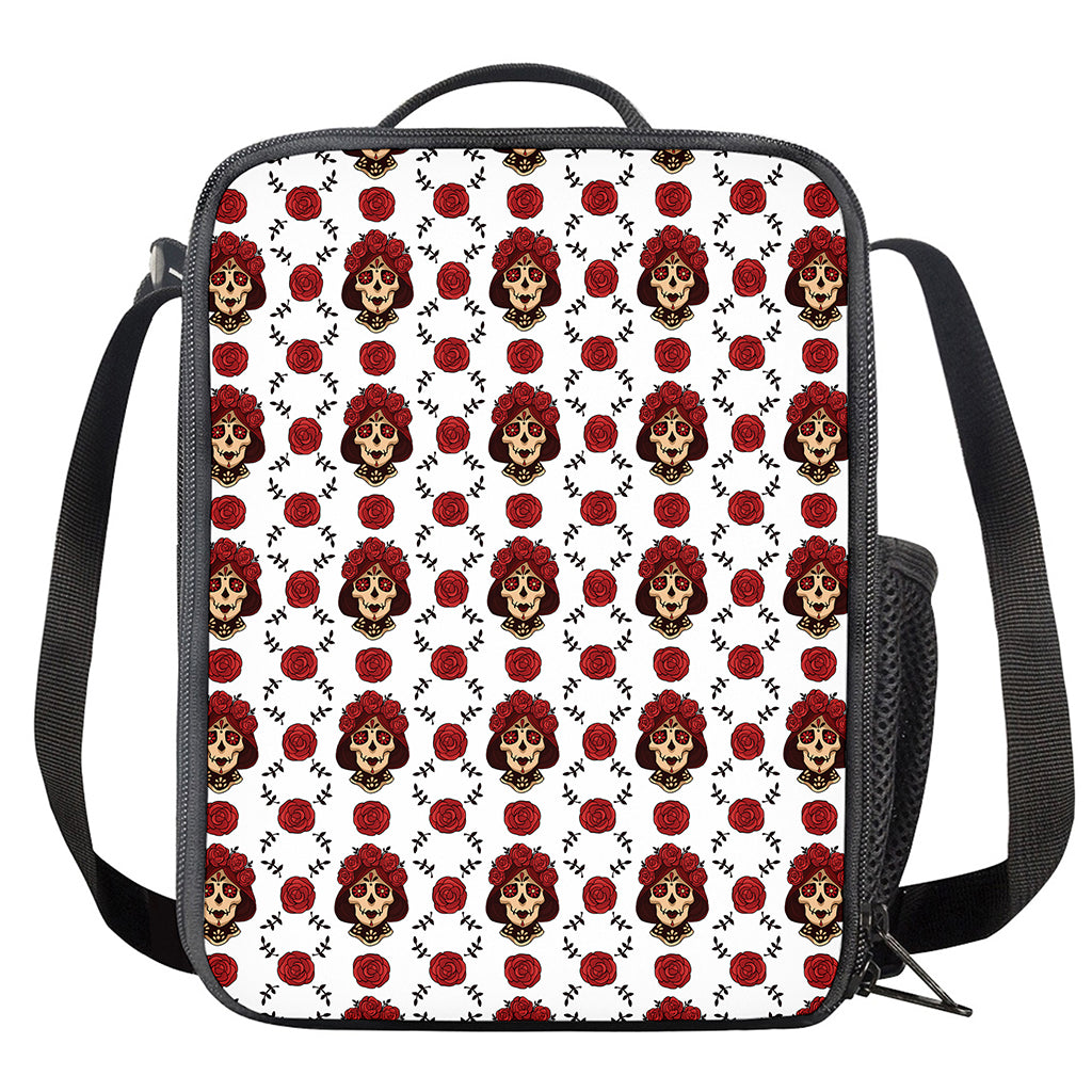 Calavera Girl Skull Pattern Print Crossbody Lunch Bag