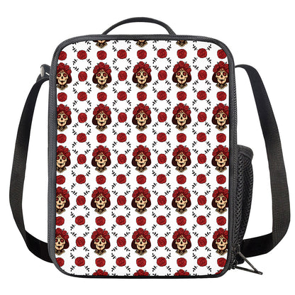 Calavera Girl Skull Pattern Print Crossbody Lunch Bag