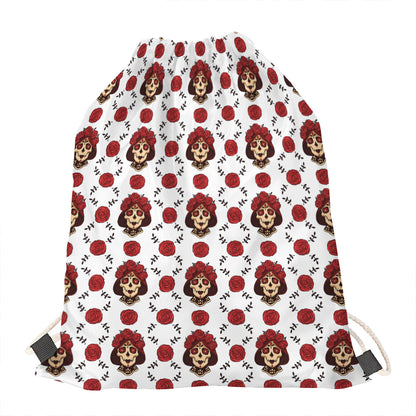 Calavera Girl Skull Pattern Print Drawstring Bag