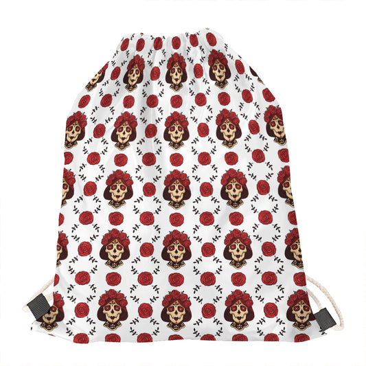 Calavera Girl Skull Pattern Print Drawstring Bag