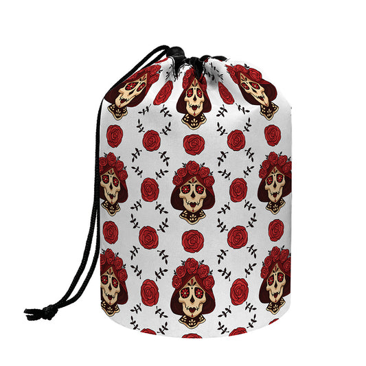 Calavera Girl Skull Pattern Print Drawstring Makeup Bag