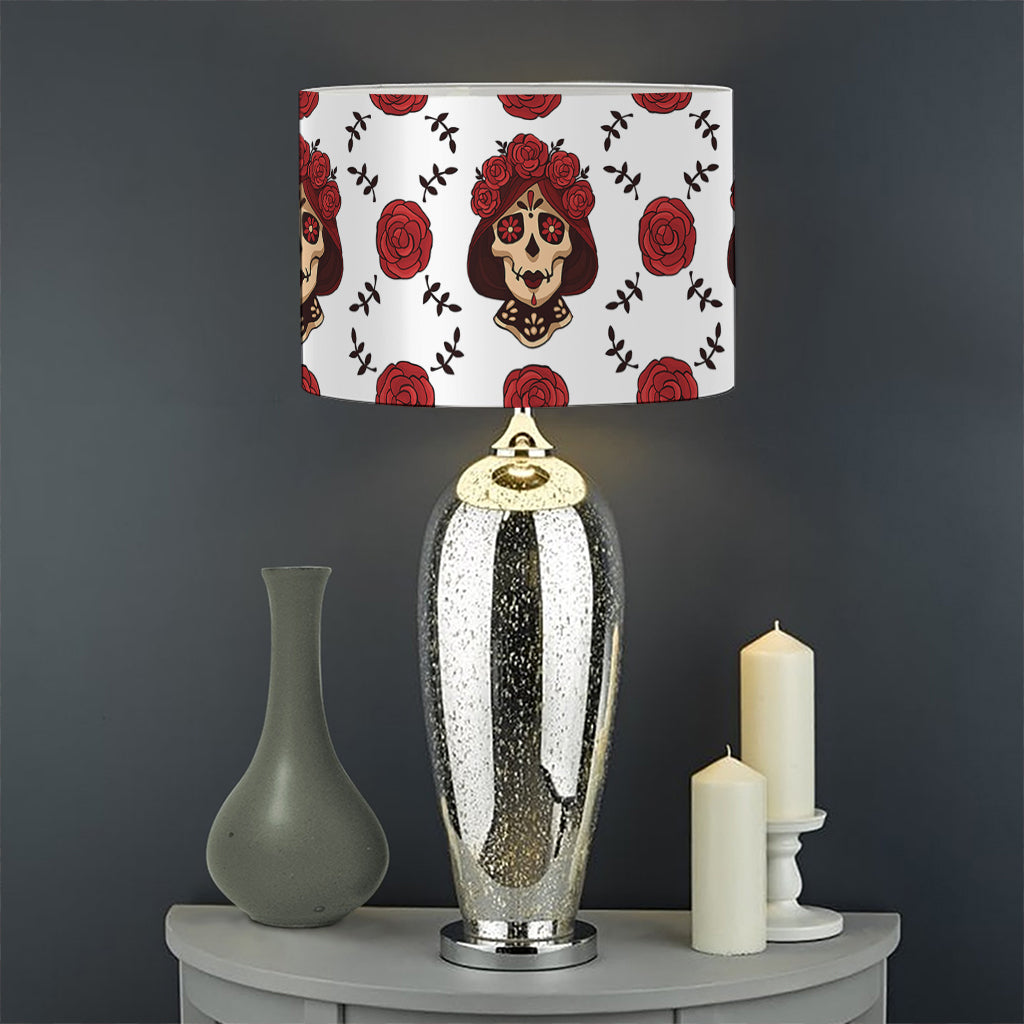 Calavera Girl Skull Pattern Print Drum Lamp Shade