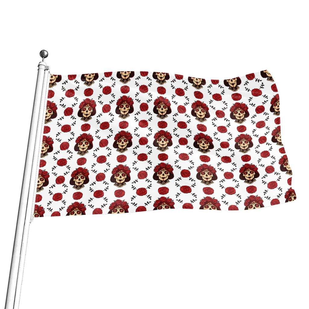 Calavera Girl Skull Pattern Print Flag
