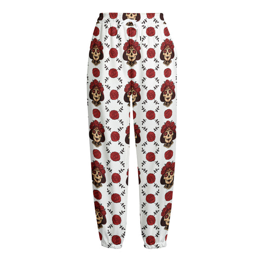 Calavera Girl Skull Pattern Print Fleece Lined Knit Pants