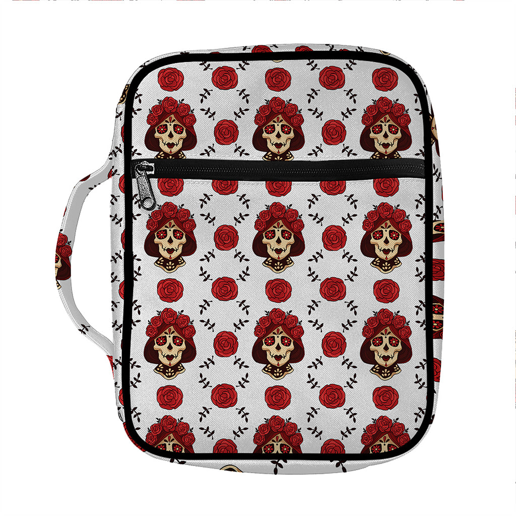 Calavera Girl Skull Pattern Print Front Pocket Bible Bag