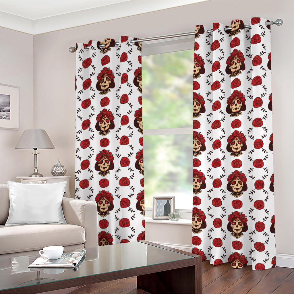 Calavera Girl Skull Pattern Print Grommet Curtains