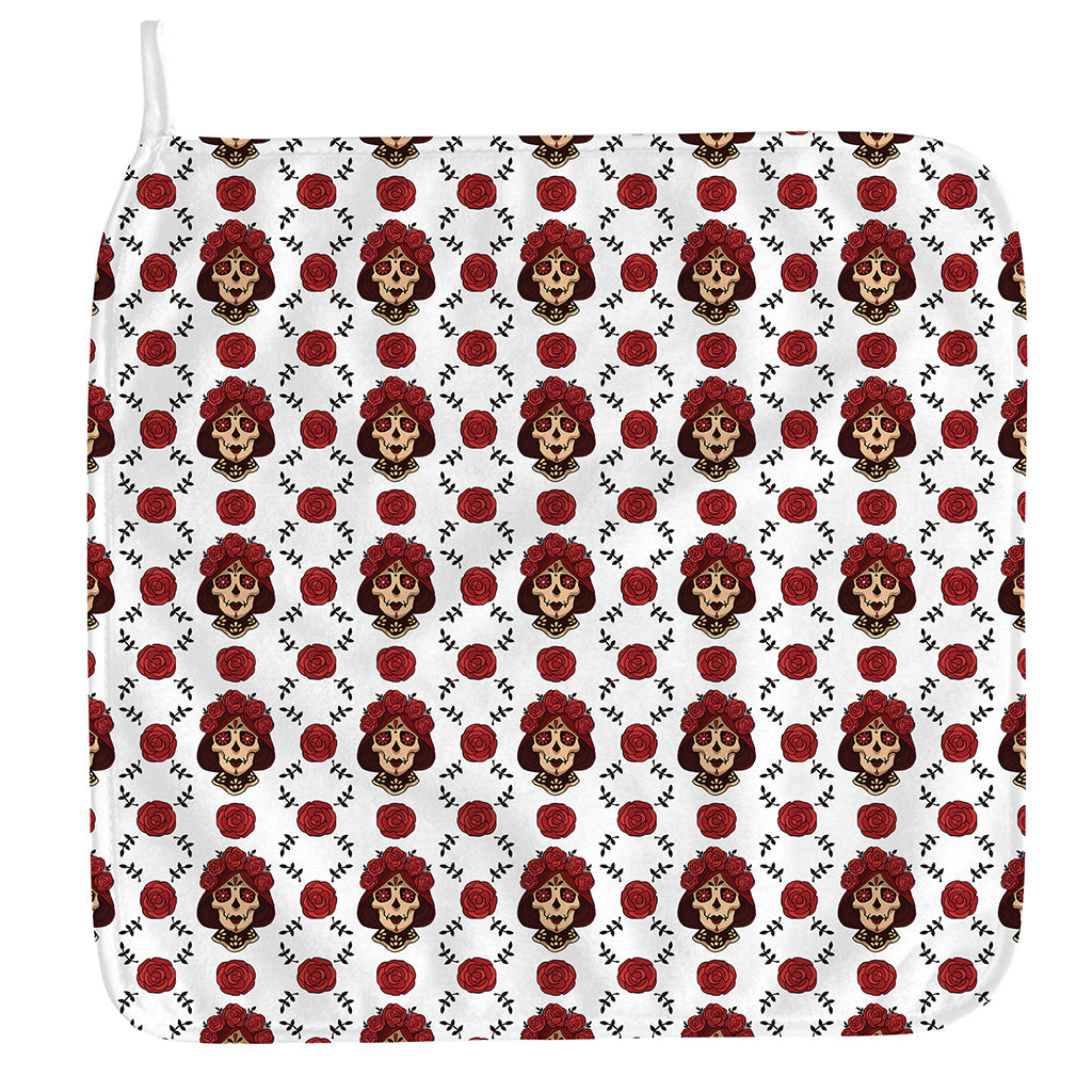 Calavera Girl Skull Pattern Print Hand Towel