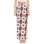 Calavera Girl Skull Pattern Print High Slit Maxi Skirt