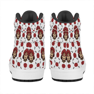 Calavera Girl Skull Pattern Print High Top Leather Sneakers