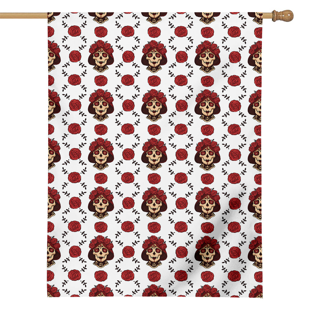 Calavera Girl Skull Pattern Print House Flag