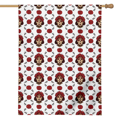 Calavera Girl Skull Pattern Print House Flag