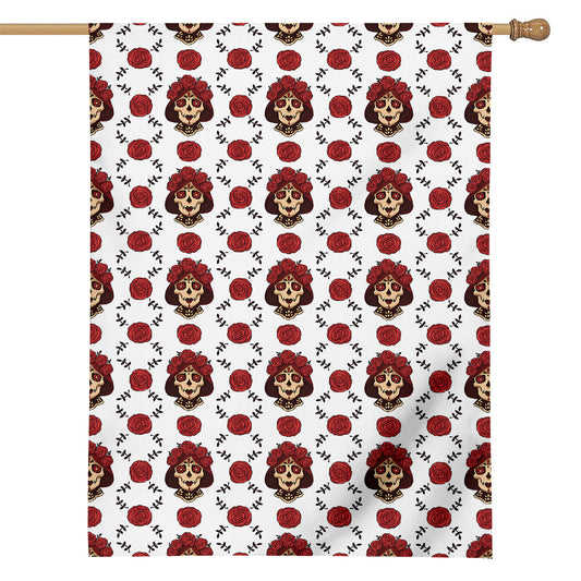 Calavera Girl Skull Pattern Print House Flag