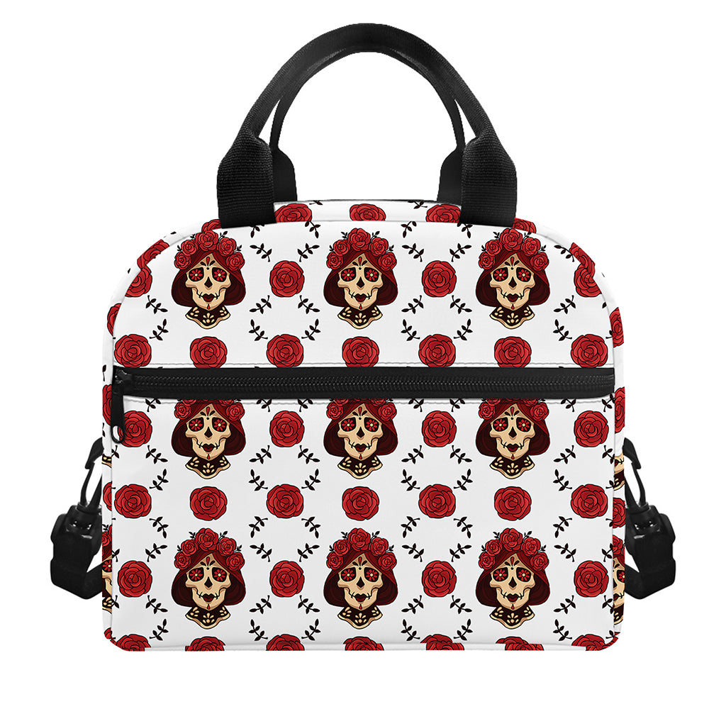 Calavera Girl Skull Pattern Print Insulated Lunch Bag