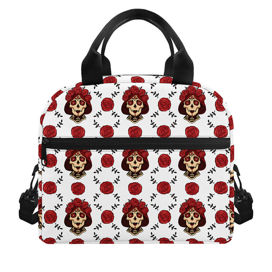 Calavera Girl Skull Pattern Print Insulated Lunch Bag