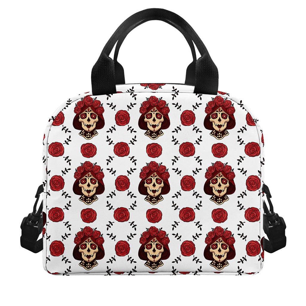 Calavera Girl Skull Pattern Print Insulated Lunch Bag