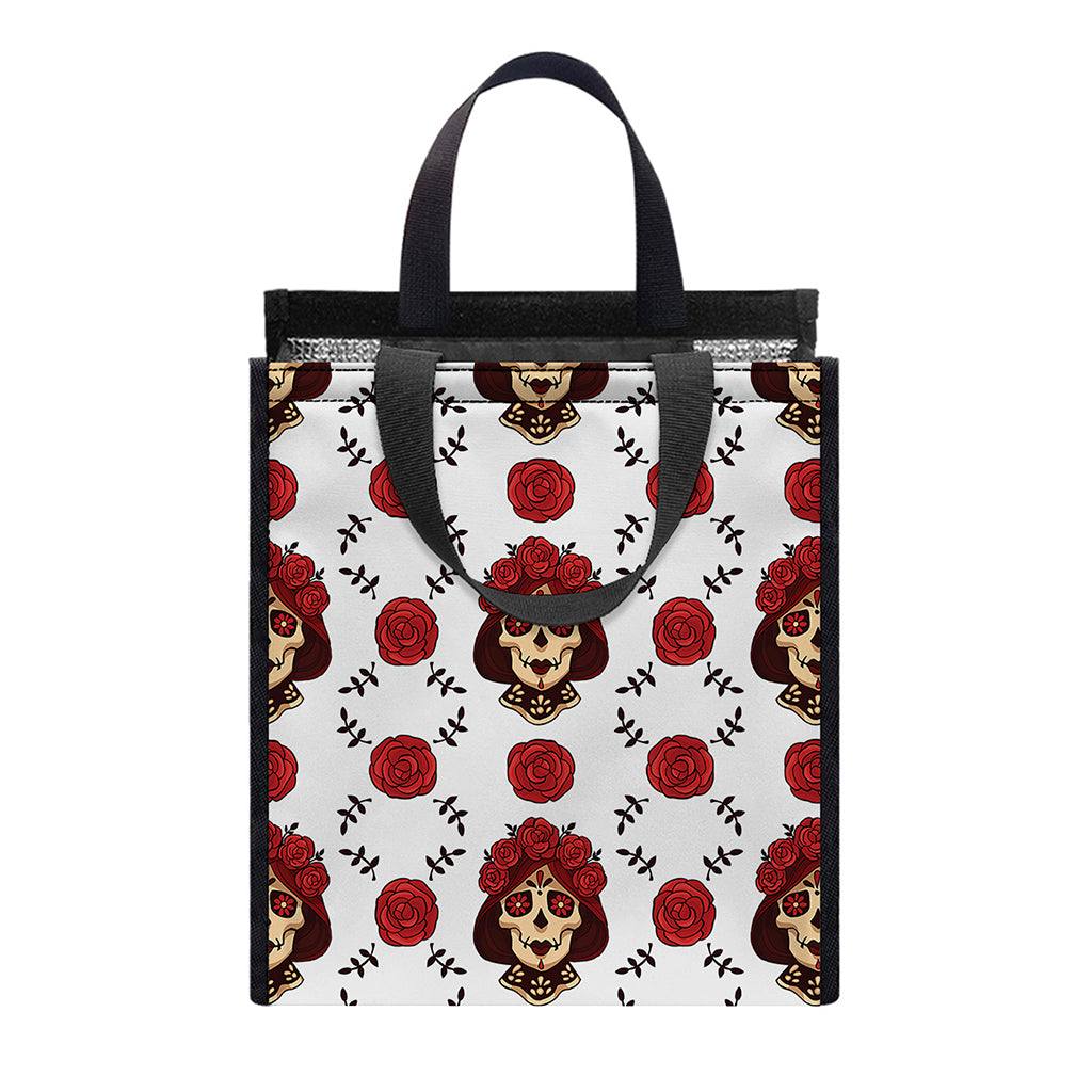Calavera Girl Skull Pattern Print Insulated Lunch Tote