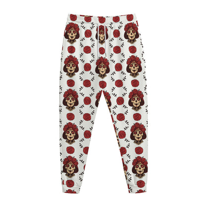 Calavera Girl Skull Pattern Print Jogger Pants