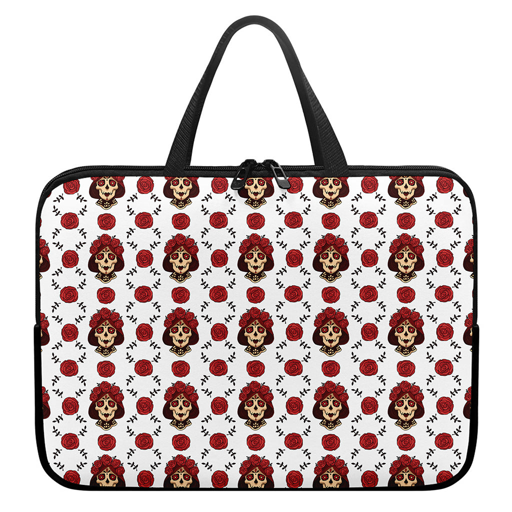 Calavera Girl Skull Pattern Print Laptop Sleeve With Handle
