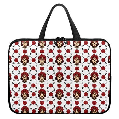 Calavera Girl Skull Pattern Print Laptop Sleeve With Handle