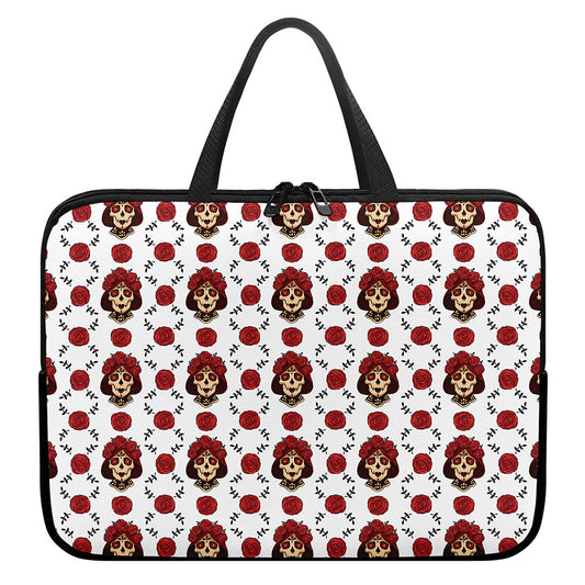 Calavera Girl Skull Pattern Print Laptop Sleeve With Handle