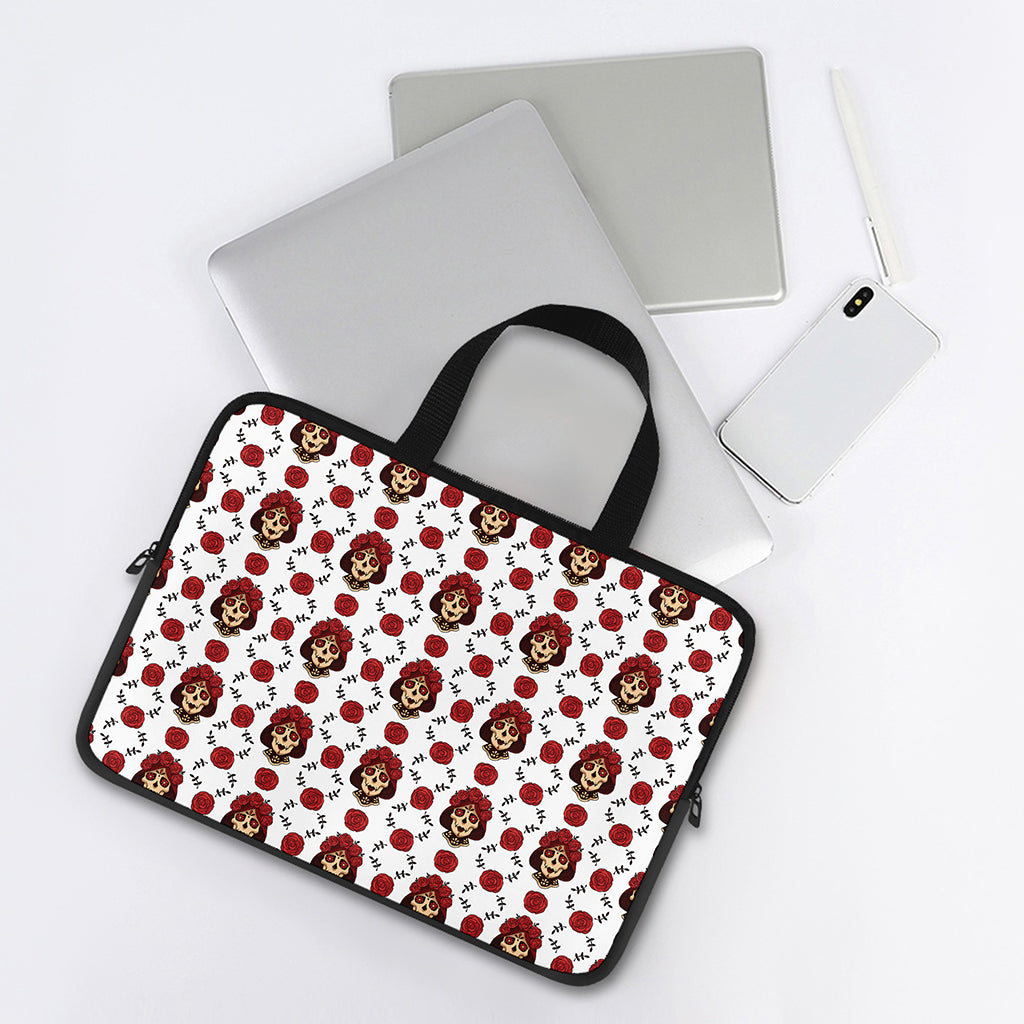 Calavera Girl Skull Pattern Print Laptop Sleeve With Handle