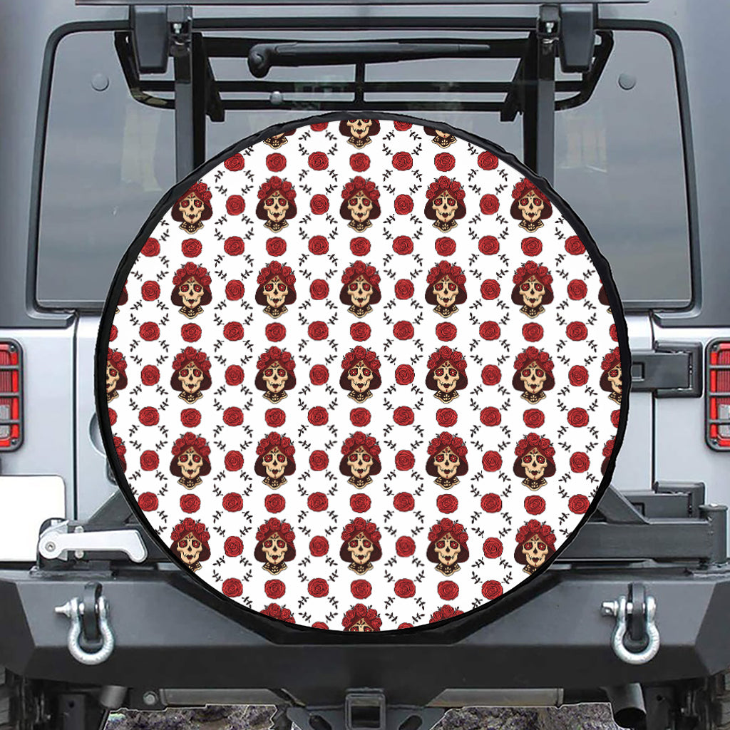 Calavera Girl Skull Pattern Print Leather Spare Tire Cover