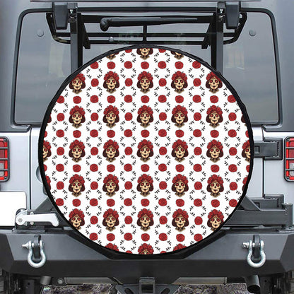 Calavera Girl Skull Pattern Print Leather Spare Tire Cover