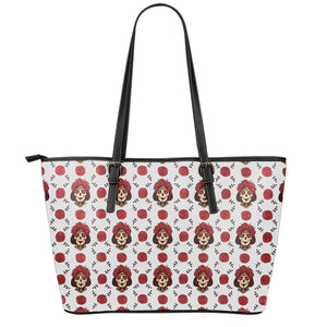 Calavera Girl Skull Pattern Print Leather Tote Bag