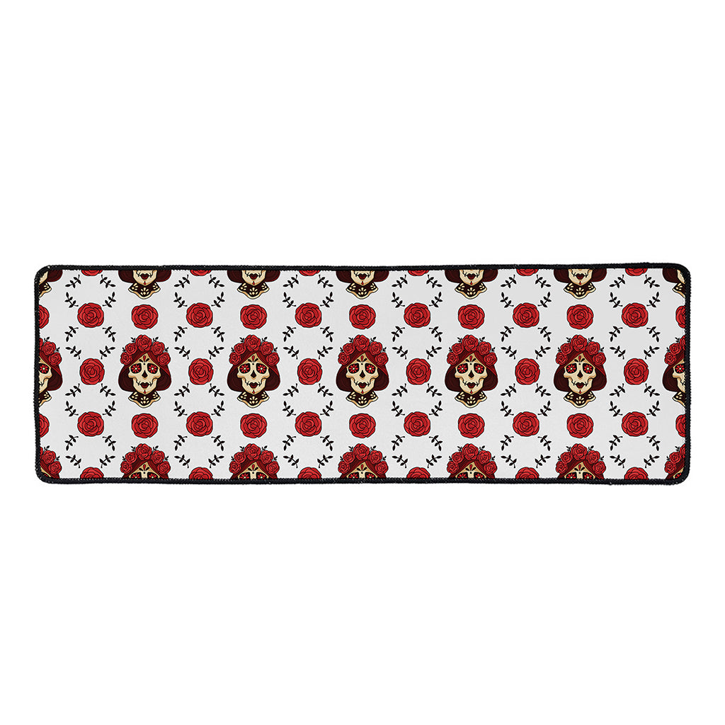 Calavera Girl Skull Pattern Print Long Kitchen Mat