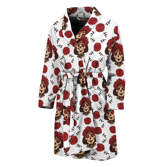 Calavera Girl Skull Pattern Print Men's Bathrobe