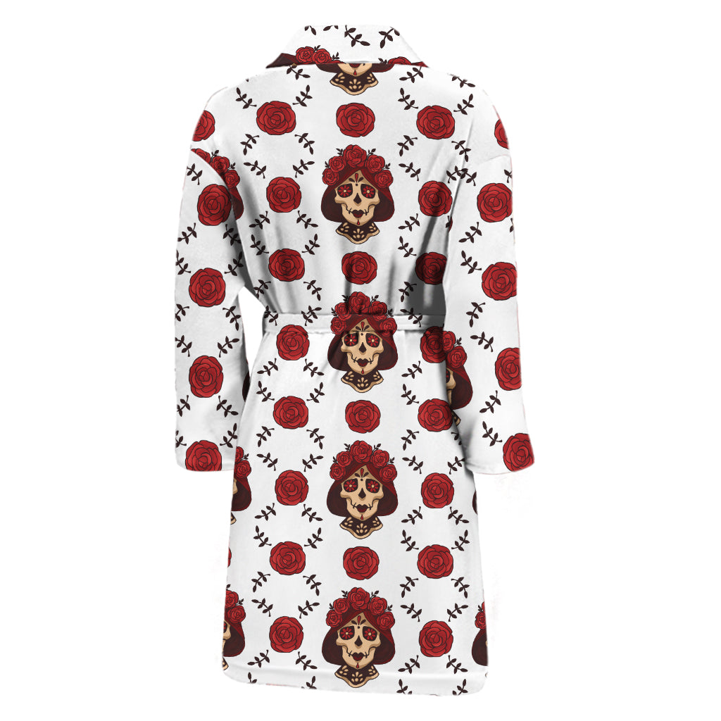 Calavera Girl Skull Pattern Print Men's Bathrobe